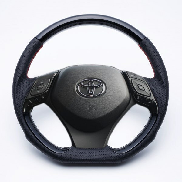 樂天商城 - 【特価販売中】送料無料 C HR ZYX10/NGX50 2016/12〜（平成28年12月〜） ハイグレード ウッド＆レザーステアリング ピアノブラック×レッドユーロステッチ ガングリップ ステアリング LUNA ルナ ハンドル