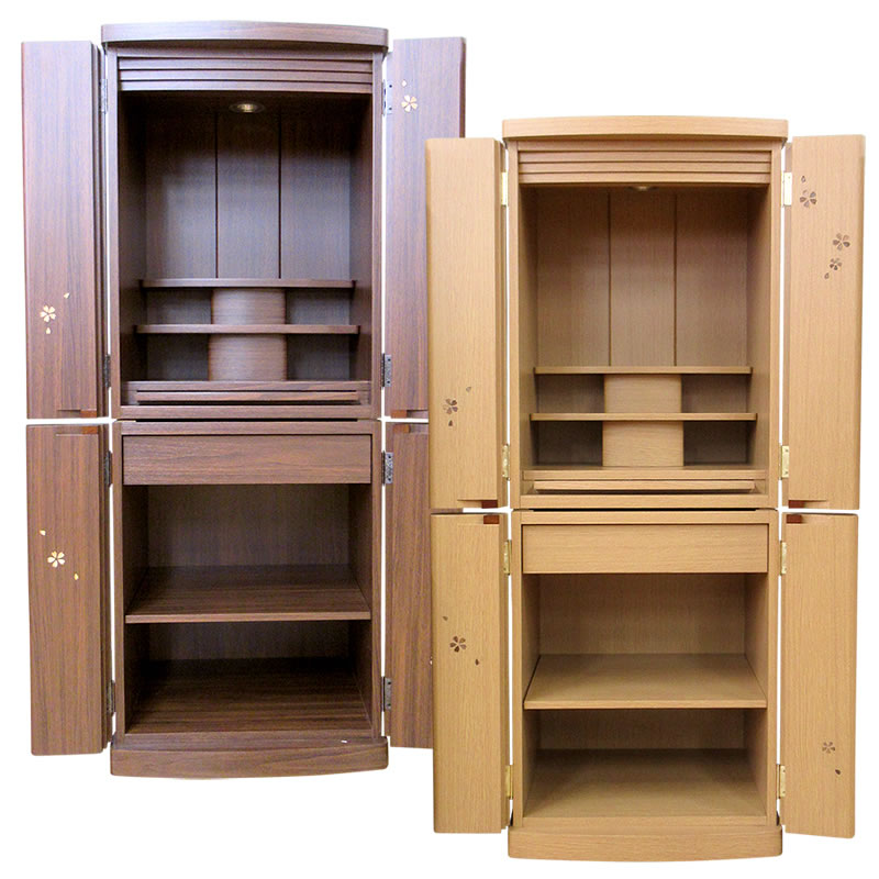 モダン仏壇・百桜 40-16号【仏壇】桜の花が舞う人気の桜デザイン仏壇ながら、コストも抑えて10万円未満でお求めいただける下台付のデザインが秀逸なお仏壇