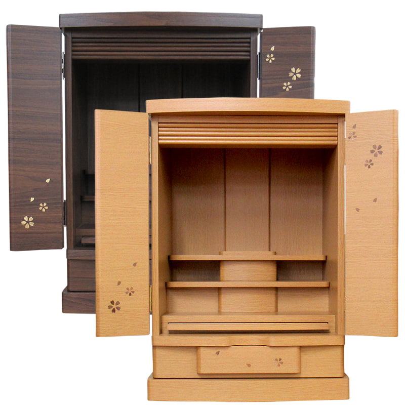 モダン仏壇・つむぎな 21号【モダン仏壇】桜の花が舞う模様が人気でデザインにもこだわった少し大きめながら価格にもこだわったお仏壇