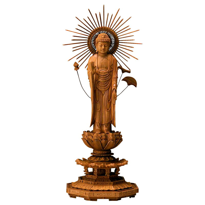 仏像・東立弥陀（白檀 八角台座） 4.0寸（高さ：26.5cm）