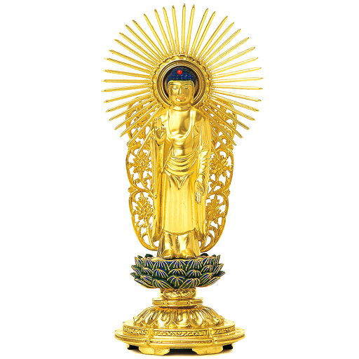 仏像・西立弥陀(木製金箔 青蓮華 丸台座) 3.0寸(高さ:18.6cm) 仏像・西立弥陀(木製金箔 青蓮華 丸台座) 3.0寸(高さ:18.6cm)