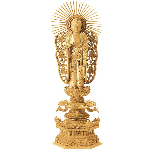 仏像・西立弥陀(楠木地彫 六角台座 ケマン付 金泥書き)3.5寸(高さ:27.5cm)【仏具】浄土真宗 本願寺派の御本尊の阿弥陀如来を高級木材の楠木を使いケマン付の六角台座で造られた高級仏像 仏像・西立弥陀(楠木地彫 六角台座 ケマン付 金泥書き)3.5寸(高さ:27.5cm)【仏具】浄土真宗 本願寺派の御本尊の阿弥陀如来を高級木材の楠木を使いケマン付の六角台座で造られた高級仏像