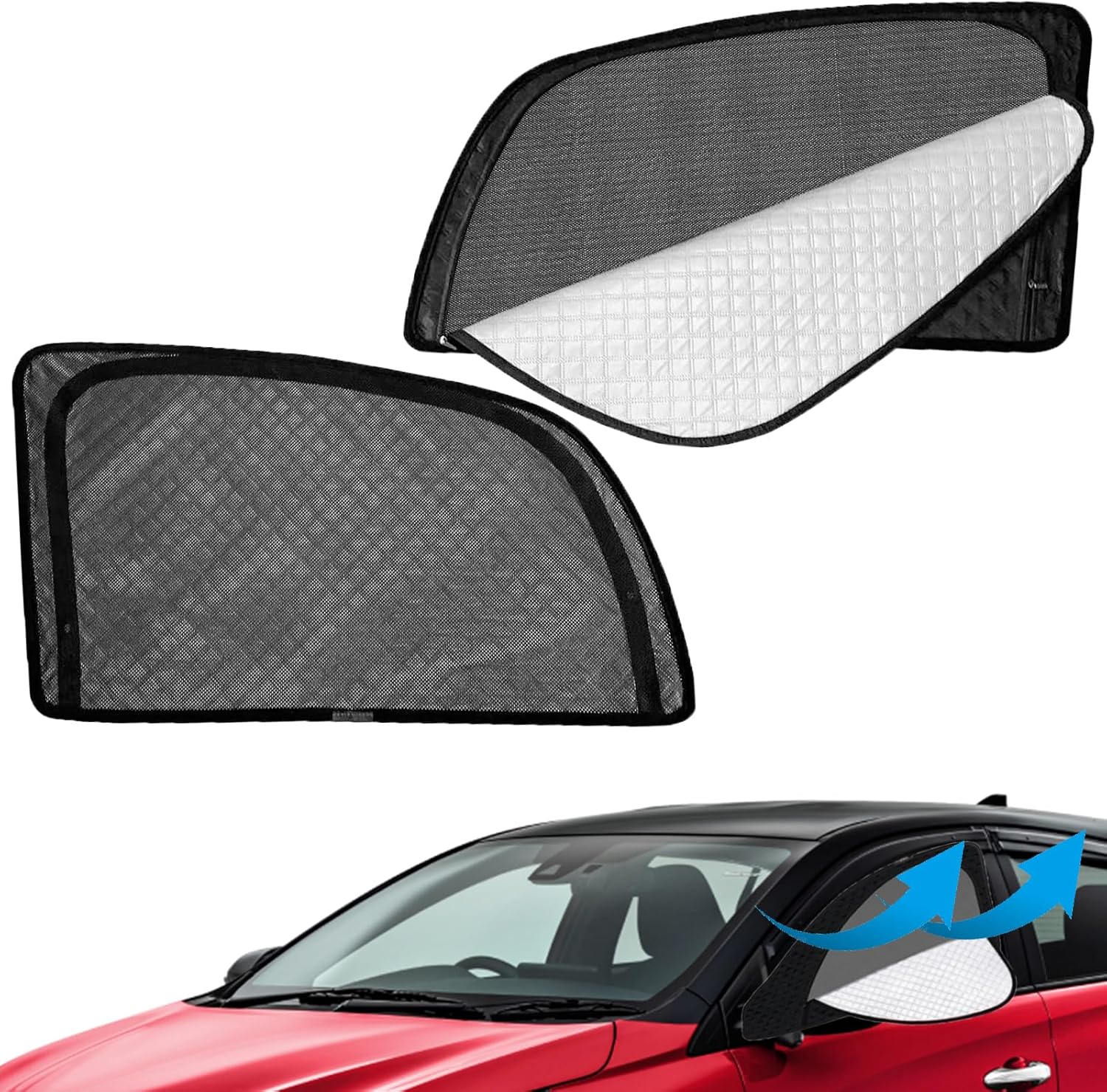 強化版 三菱 との互換性あり デリカ D5 サンシェード マグネット式 サイド用 車窓日よけ 車中泊 車種専用 2in1一体式 カーシェード 遮光 メッシュカーテン 車内の目隠 防蚊 日除け 通気性 UVカット 虫よけ 紫外線カット 折り畳み式 簡単着脱 2枚