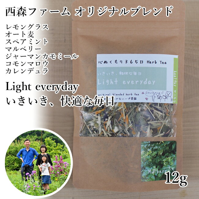 送料無料 ハーブティー オリジナルブレンド 西森ファーム Light everyday 快適な毎日 12g レモングラス オート麦 スペアミント マルベリー ジャーマンカモミール コモンマロウ カレンデュラ