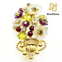 花瓶 K18 YG ダイヤモンド 0.14ct クォーツ プローチ 【中古】