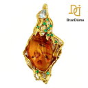 BIBLE バイボ K18 YG コハク エメラルド 0.54ct 0.2ct プローチ 【中古】