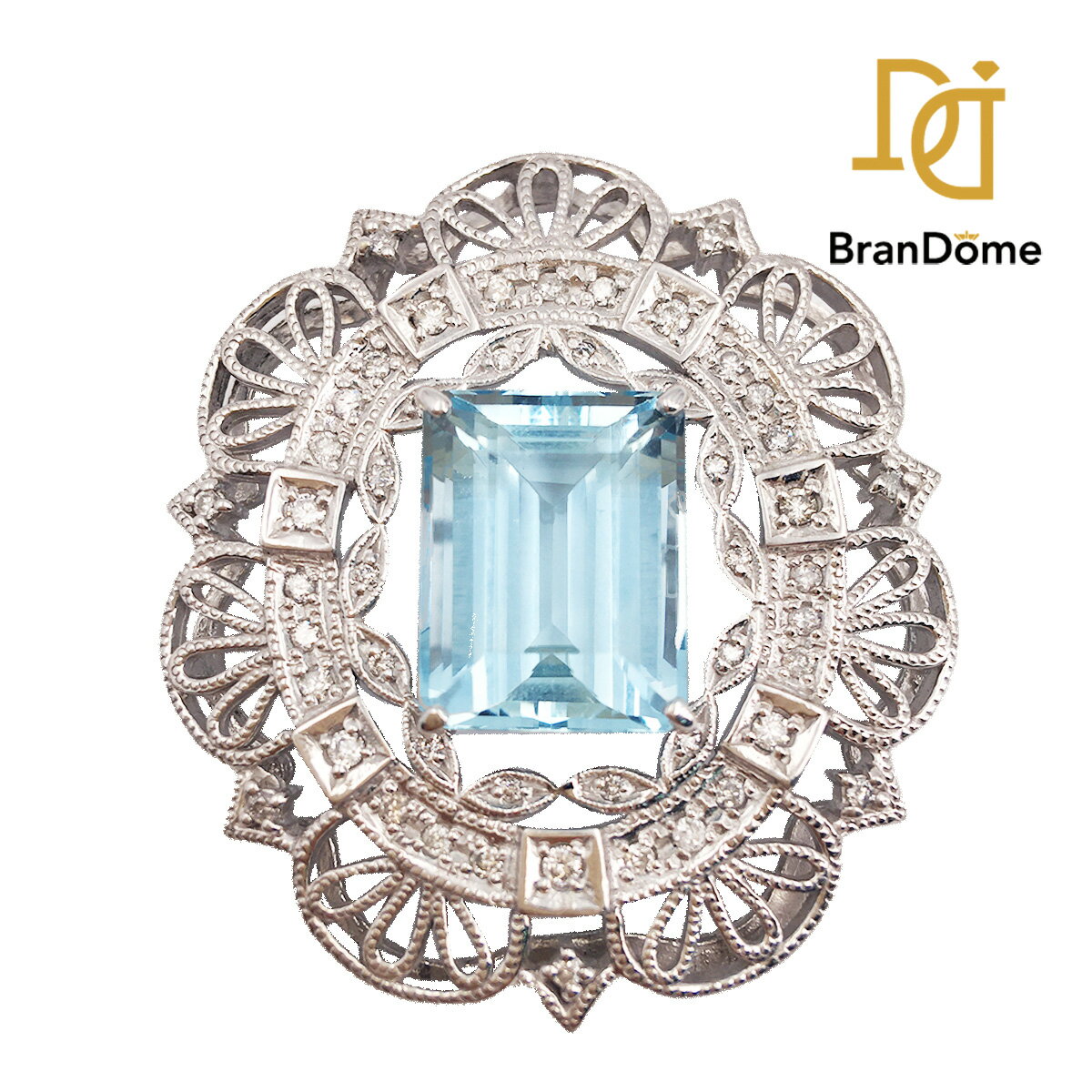 【中古】K18WGアクアマリン8....