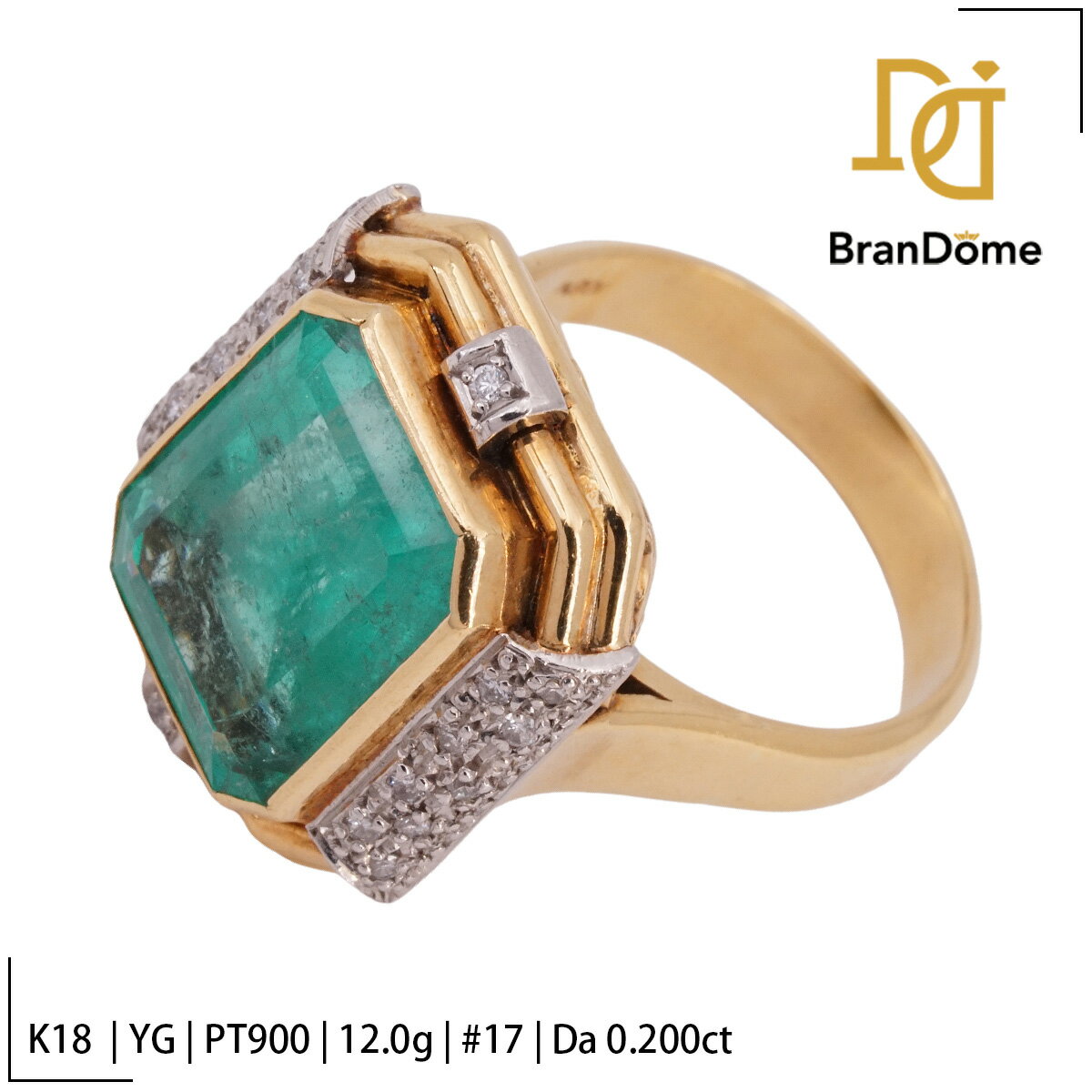 Rakuten - 【中古】 リング Colombia エメラルド 8.31ct ダイヤモンド 0.2ct K18 YG イエローゴールド PT900 プラチナ #57 約17号 指輪 750 レディース ジュエリー ring