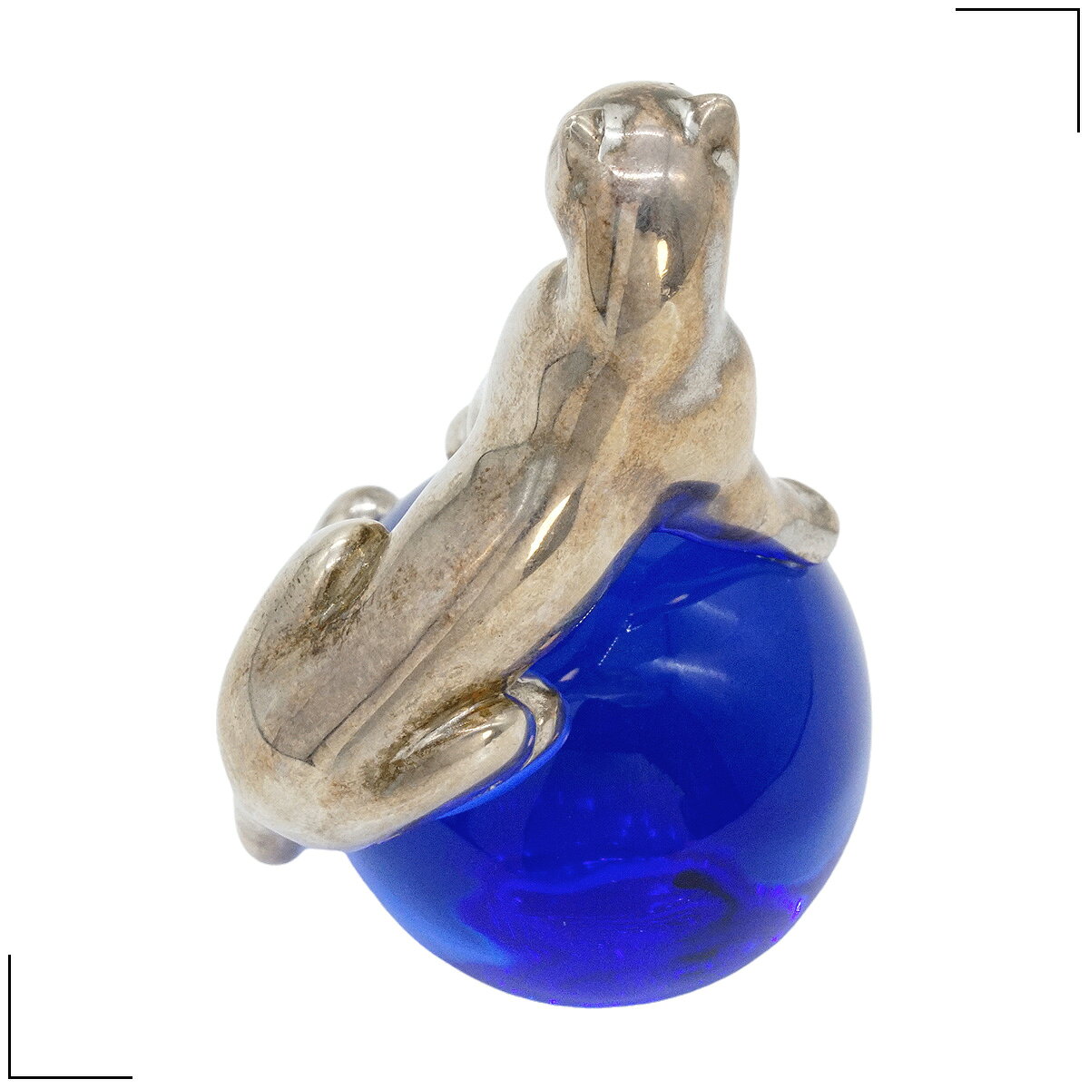 【中古】 カルティエ CARTIER SPAIN ヒョウ 立 ボール ガラス SV 置物