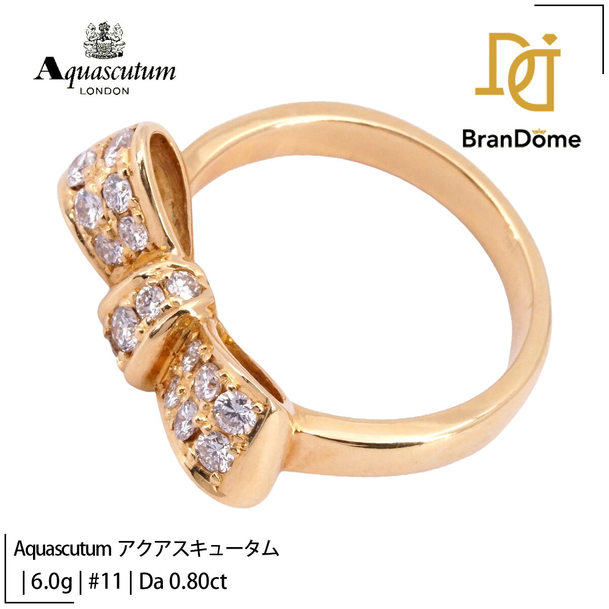 Rakuten - 【中古】 アクアスキュータム Aquascutum リング リボン ダイヤモンド K18 YG イエローゴールド #51 約11号 指輪 750 レディース ジュエリー ring