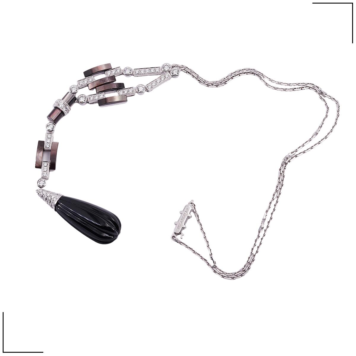 【中古】 カルティエ Cartier ネックレス ダイヤモンド シェル オニキス K18 WG ホワイトゴールド チェーン長さ約42.5cm 750 レディース ジュエリー necklace