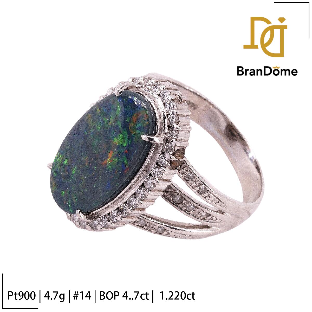 Rakuten - 【中古】 リング ブラックオパール 4.7ct ダイヤモンド 1.22ct PT900 プラチナ #54 約14号 指輪 レディース ジュエリー ring
