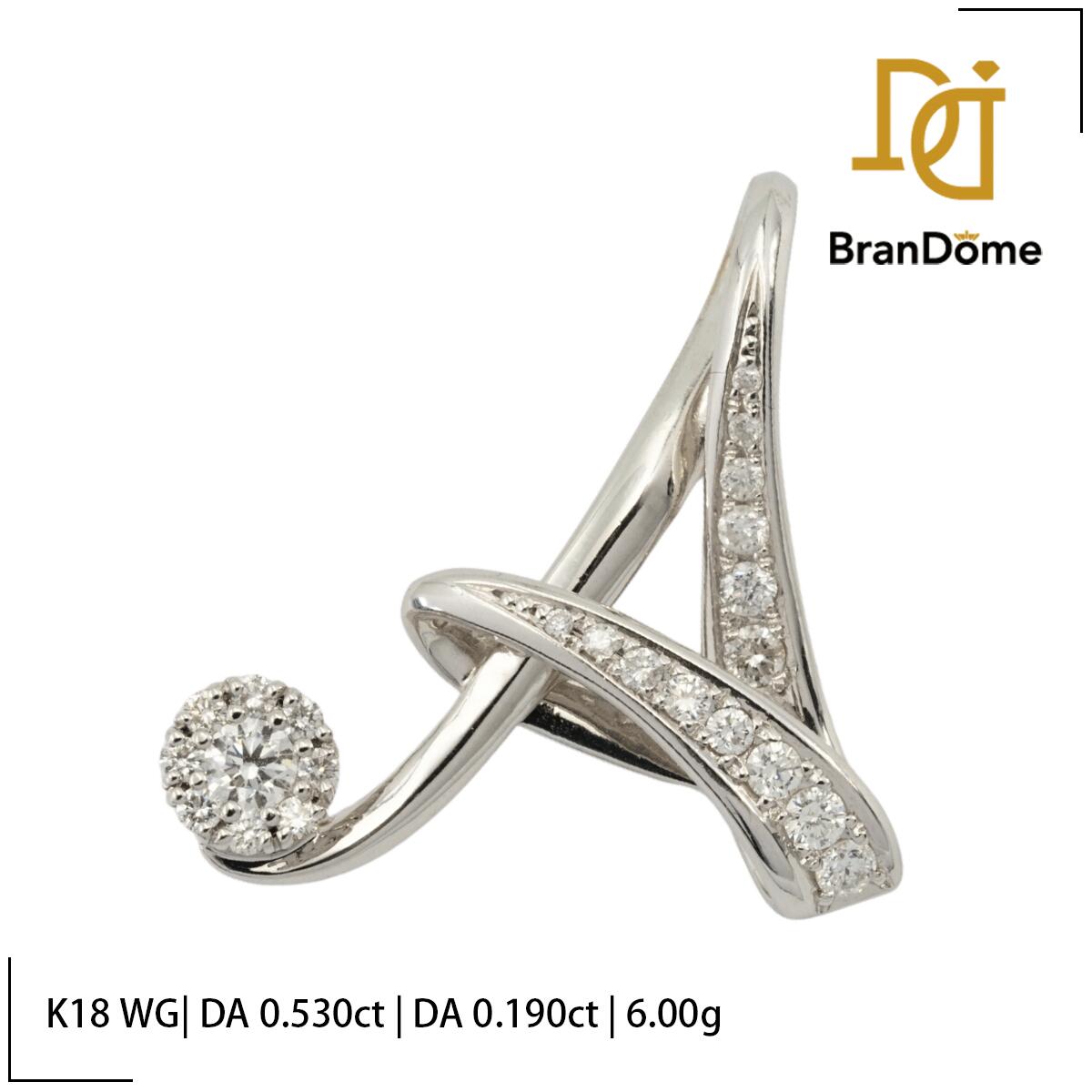 Rakuten - 【中古】 ブローチ イニシャルA ダイヤモンド 0.530ct ダイヤモンド 0.190ct K18 WG ホワイトゴールド 750 レディース ジュエリー brooch