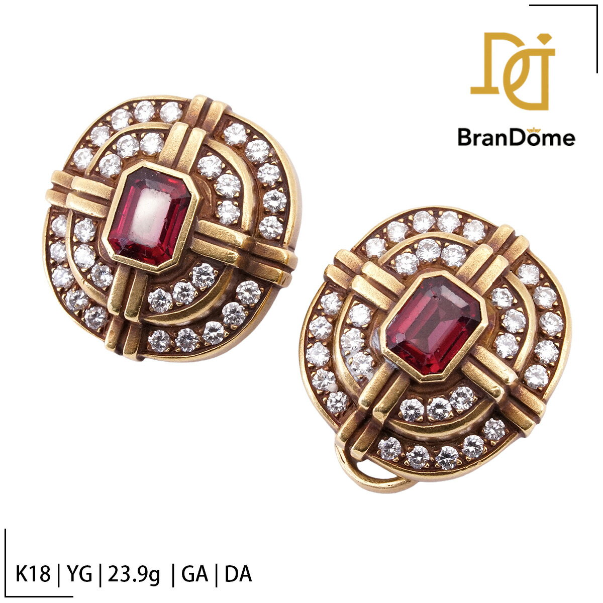 Rakuten - 【中古】 イヤリング ガーネット ダイヤモンド K18 YG イエローゴールド 750 レディース ジュエリー earrings