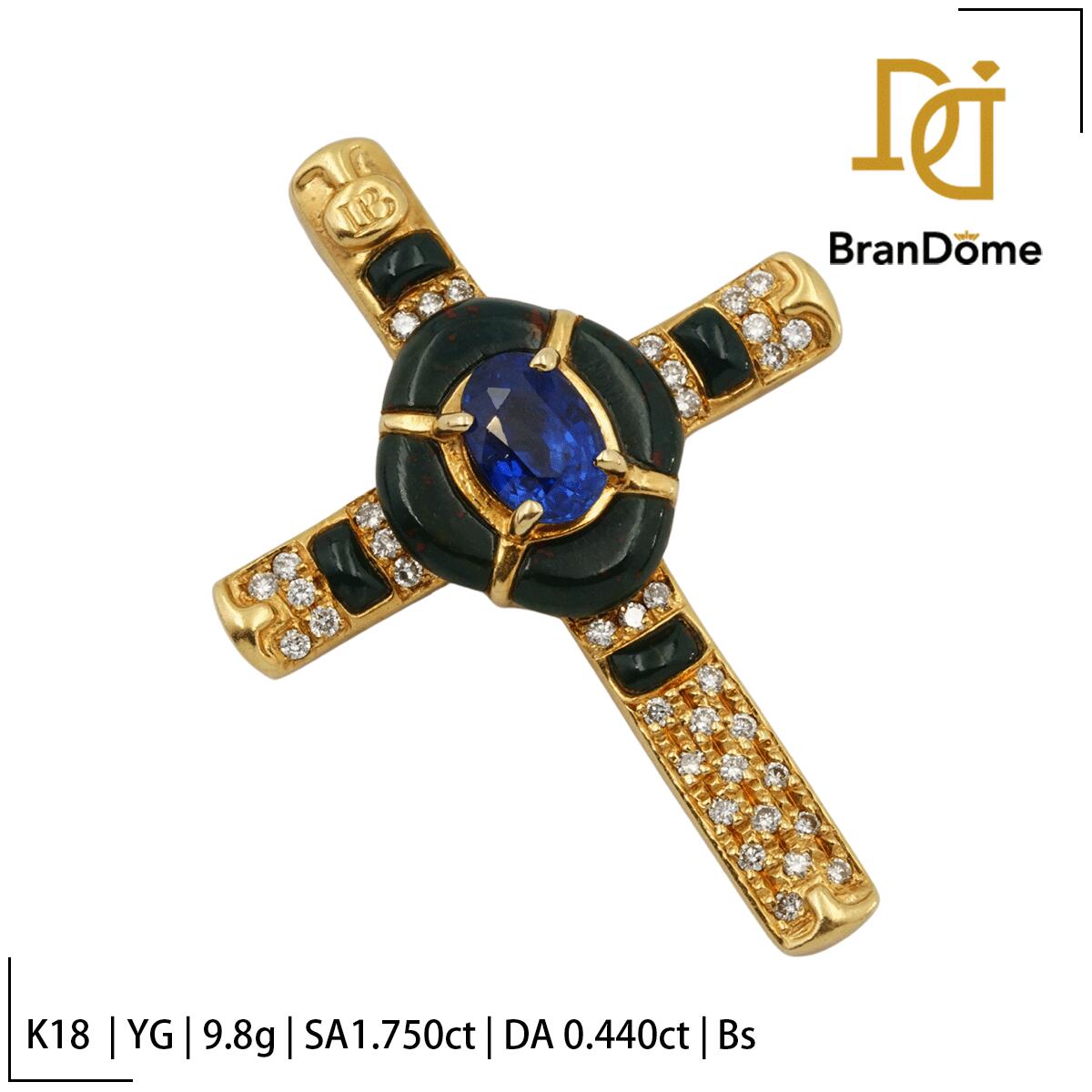 Rakuten - 【中古】 ブランド刻印あり ペンダント クロス サファイア 1.75ct ダイヤモンド 0.44ct ブラックストーン K18 YG イエローゴールド 750 レディース ジュエリー pendant