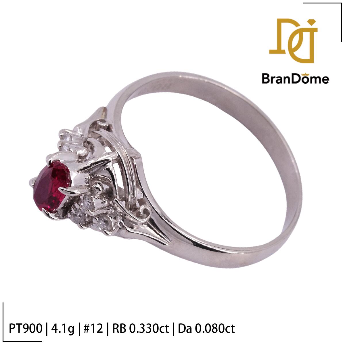 Rakuten - 【中古】 リング ルビー 0.33ct ダイヤモンド 0.08ct PT900 プラチナ #52 約12号 指輪 レディース ジュエリー ring