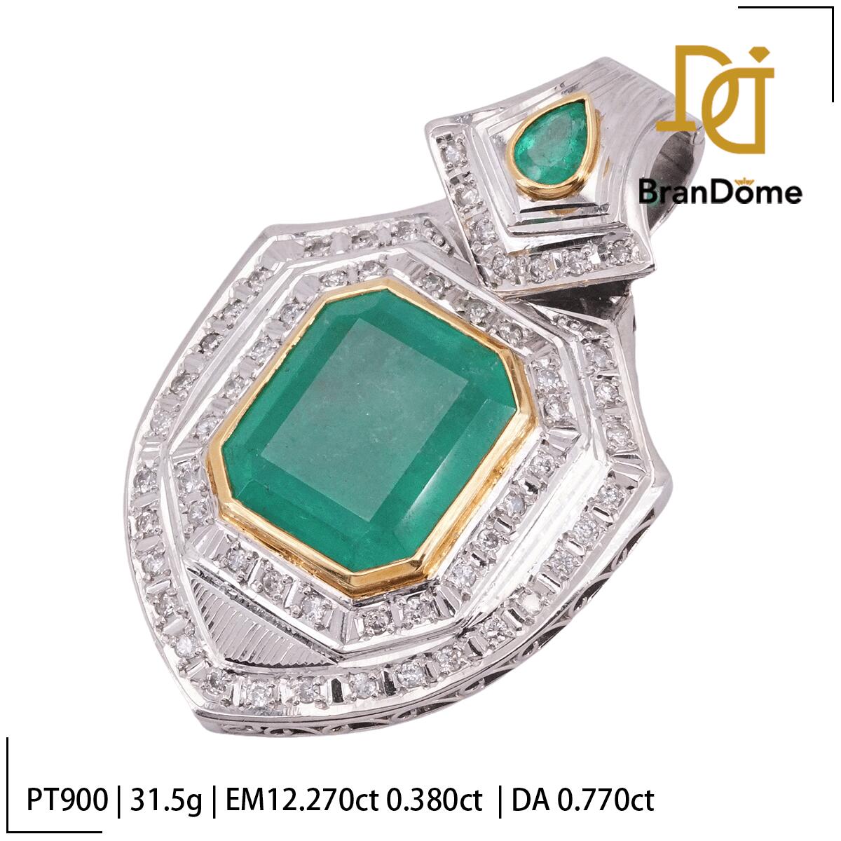 Rakuten - 【中古】 ペンダント Muzo Green コロンビア（産） エメラルド 12.27ct 0.38ct ダイヤモンド 0.77ct PT900 プラチナ レディース ジュエリー pendant