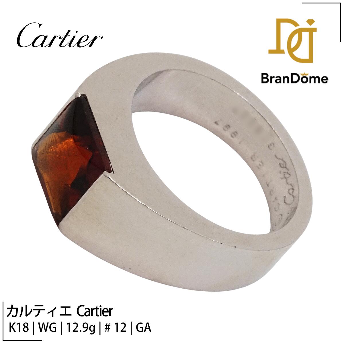 Rakuten - 【中古】 カルティエ Cartier リング タンク 1997 ガーネット K18 WG ホワイトゴールド #52 約12号 指輪 750 レディース ジュエリー Tank ring