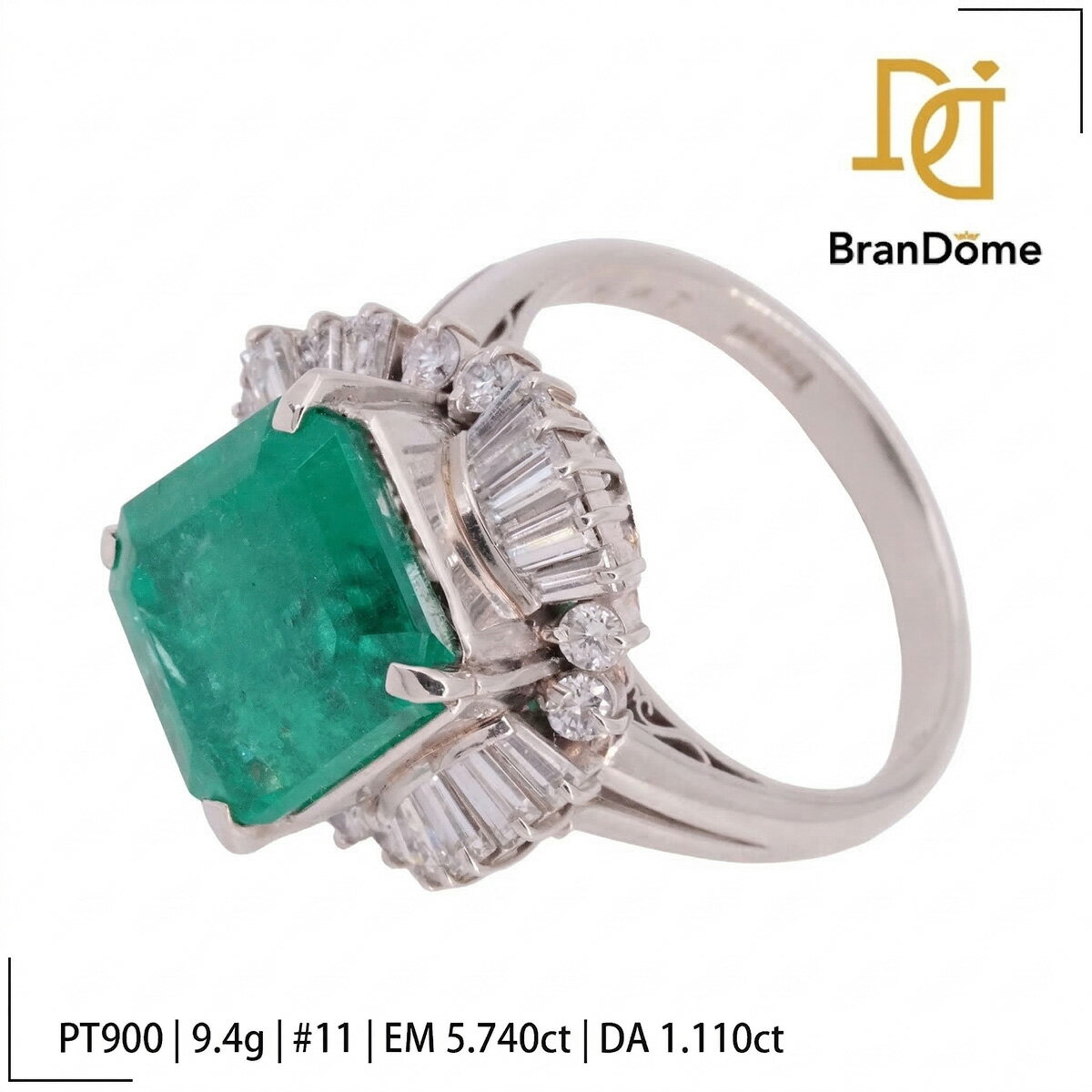 Rakuten - 【中古】 リング Colombia エメラルド 5.47ct ダイヤモンド 1.11ct PT900 プラチナ #51 約11号 指輪 レディース ジュエリー ring