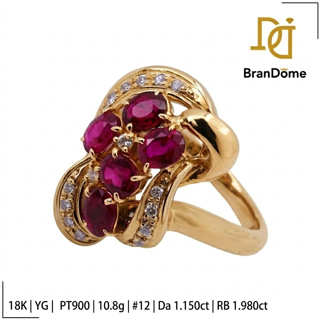 Rakuten - 【中古】 リング ルビー 1.98ct ダイヤモンド 0.15ct K18 YG PT900 イエローゴールド プラチナ #52 約12号 指輪 750 レディース ジュエリー ring