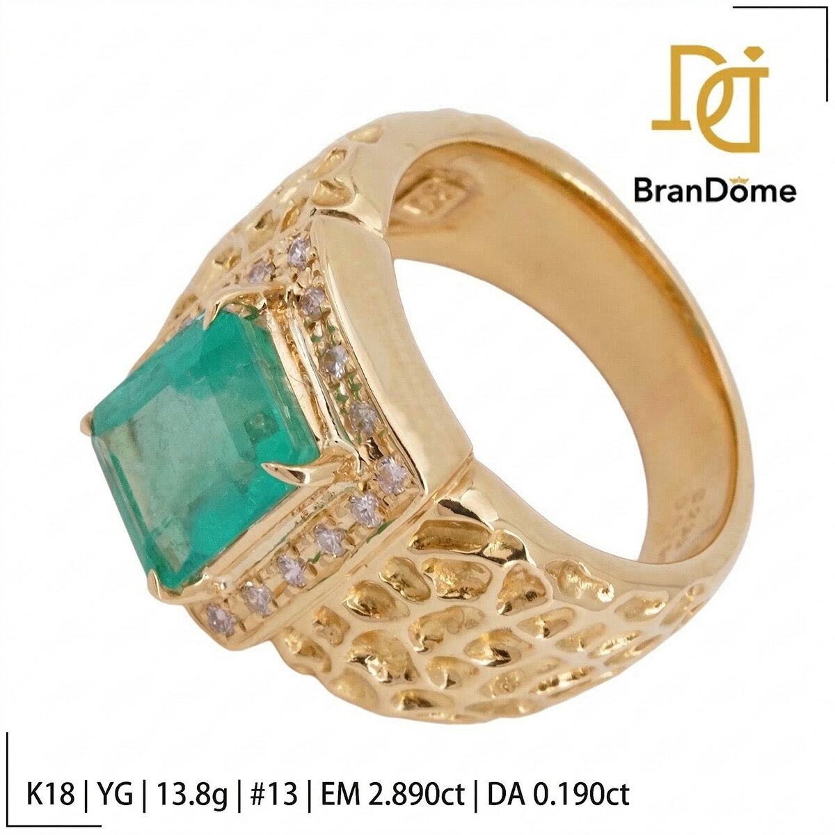 Rakuten - 【中古】 リング エメラルド 2.89ct ダイヤモンド 0.196ct K18 YG イエローゴールド #53 約13号 指輪 750 レディース ジュエリー ring