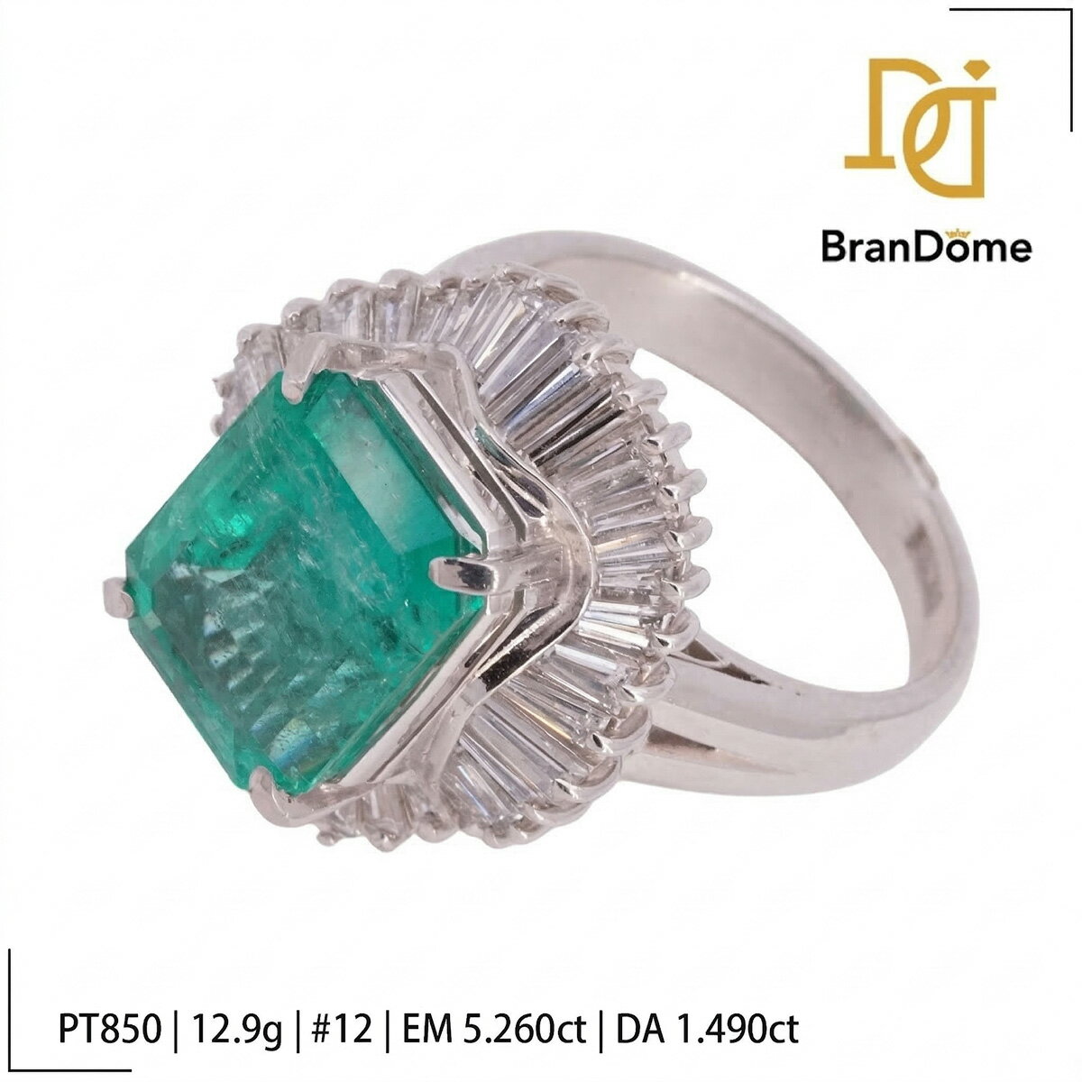 Rakuten - 【中古】 リング エメラルド 5.26ct ダイヤモンド 1.49ct PT850プラチナ #52 約12号 指輪 レディース ジュエリー ring