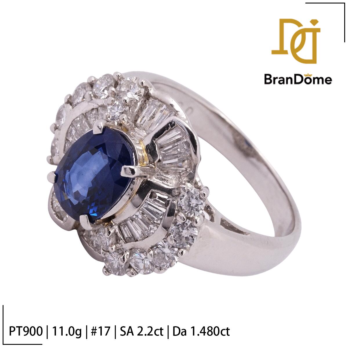 Diamond - 【5/23〜27 マラソン★全品ポイント2倍】【中古】 リング サファイア 2.2ct ダイヤモンド 1.48ct PT900 プラチナ #57.5 約17号 指輪 レディース ジュエリー ring