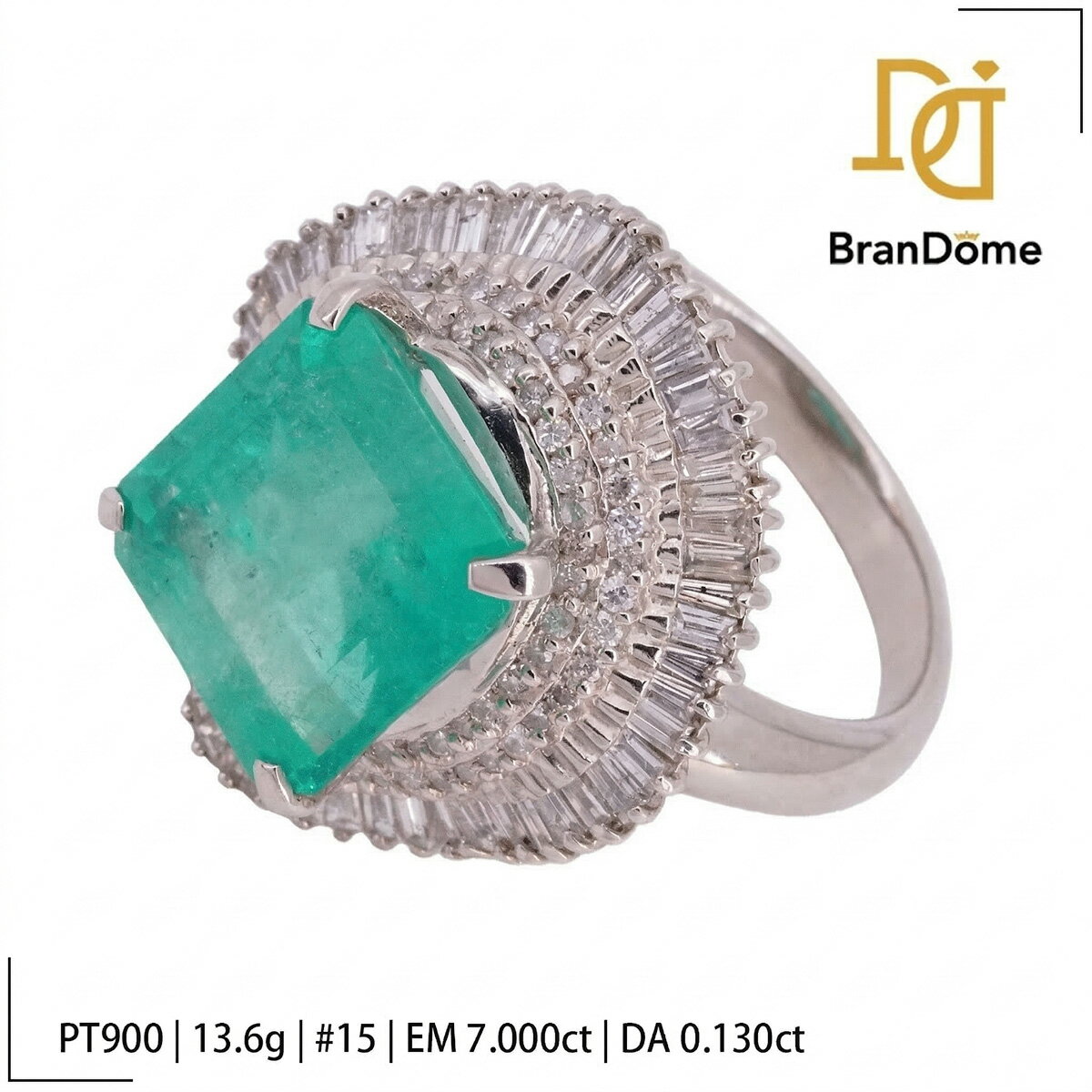 Rakuten - 【中古】 リング エメラルド 7ct ダイヤモンド 0.13ct PT900 プラチナ #55 約15号 指輪 レディース ジュエリー ring