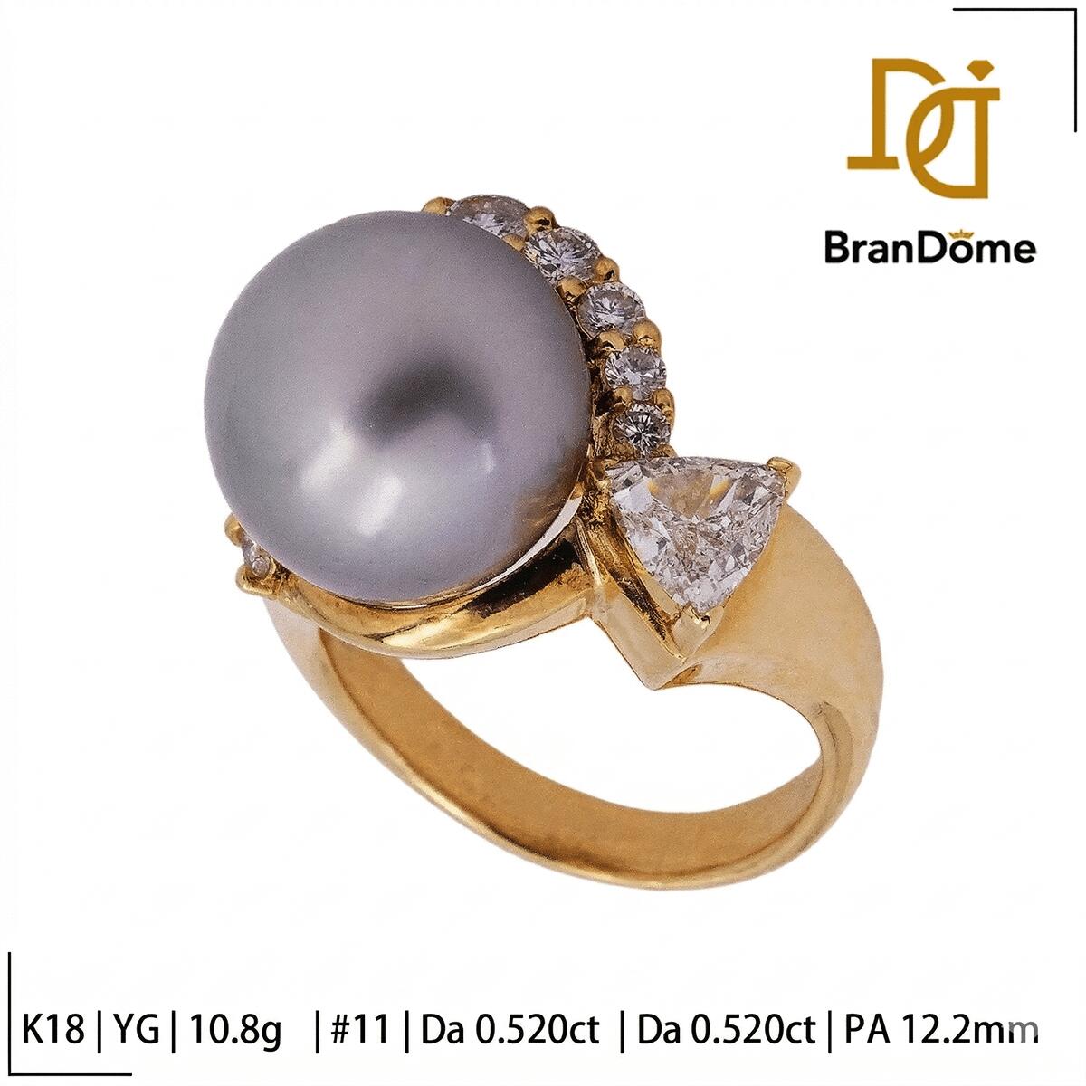 Rakuten - 【中古】 リング ダイヤモンド 0.52ct 0.58ct パール 12.2mm K18 YG イエローゴールド #51 約11号 指輪 750 レディース ジュエリー ring