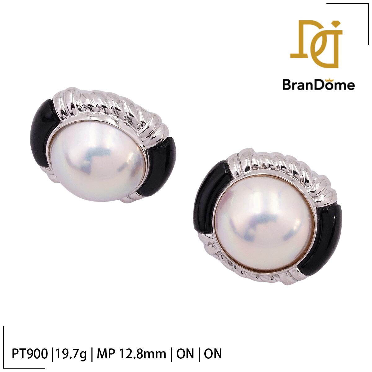 Rakuten - 【中古】 ピアス オニキス マベー パール 12.8mm PT900 プラチナ レディース ジュエリー pierce