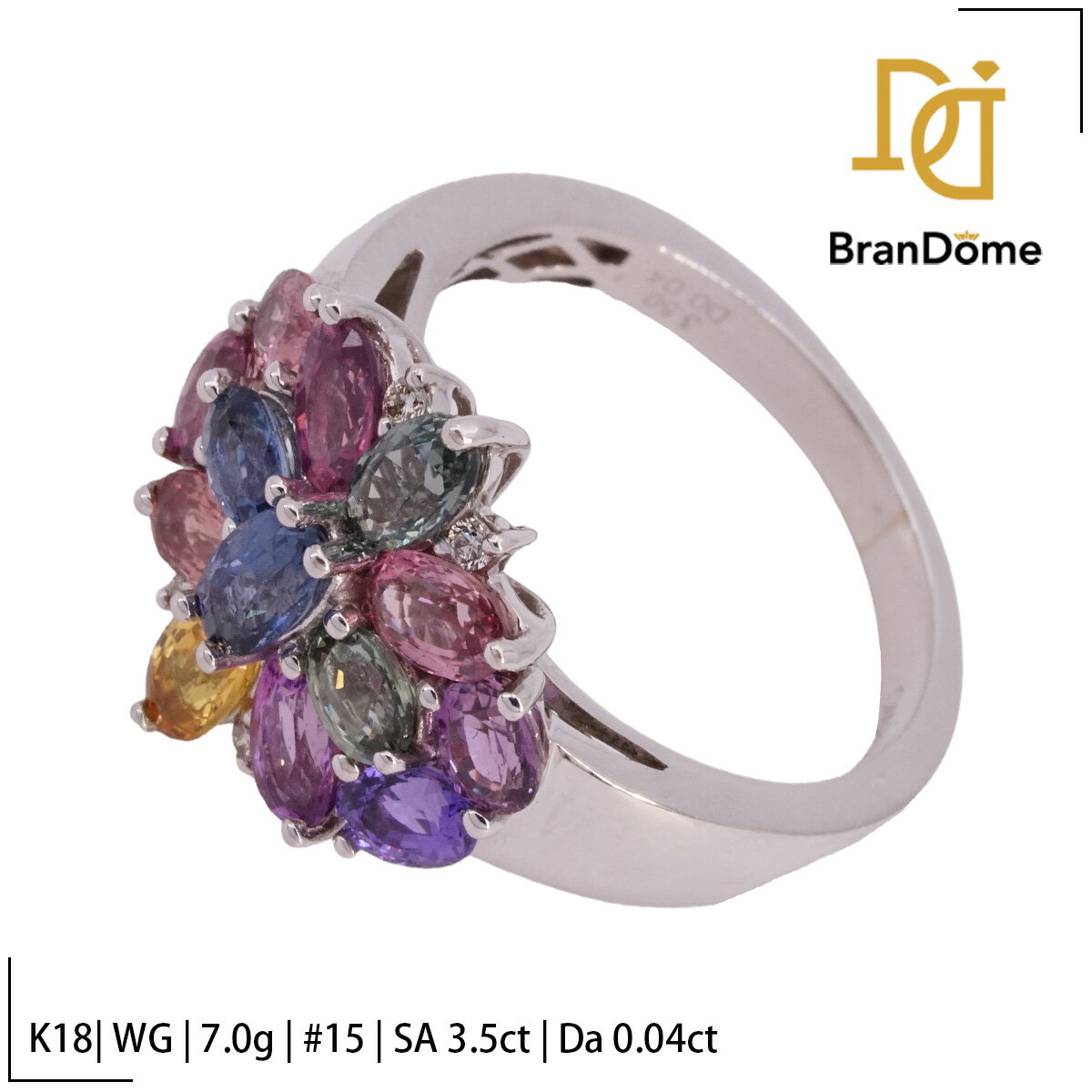 Rakuten - 【中古】 リング サファイア 3.5ct ダイヤモンド 0.04ct K18 WG ホワイトゴールド #55 約15号 指輪 750 レディース ジュエリー ring