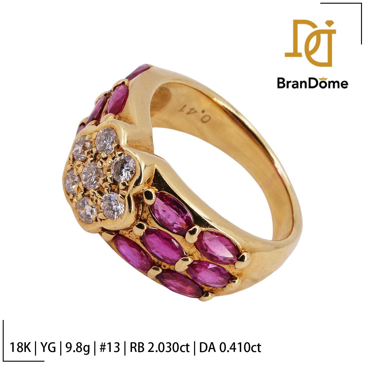 Rakuten - 【中古】 リング ルビー 2.03ct ダイヤモンド 0.41ct K18 YG イエローゴールド #53 約13号 指輪 750 レディース ジュエリー ring