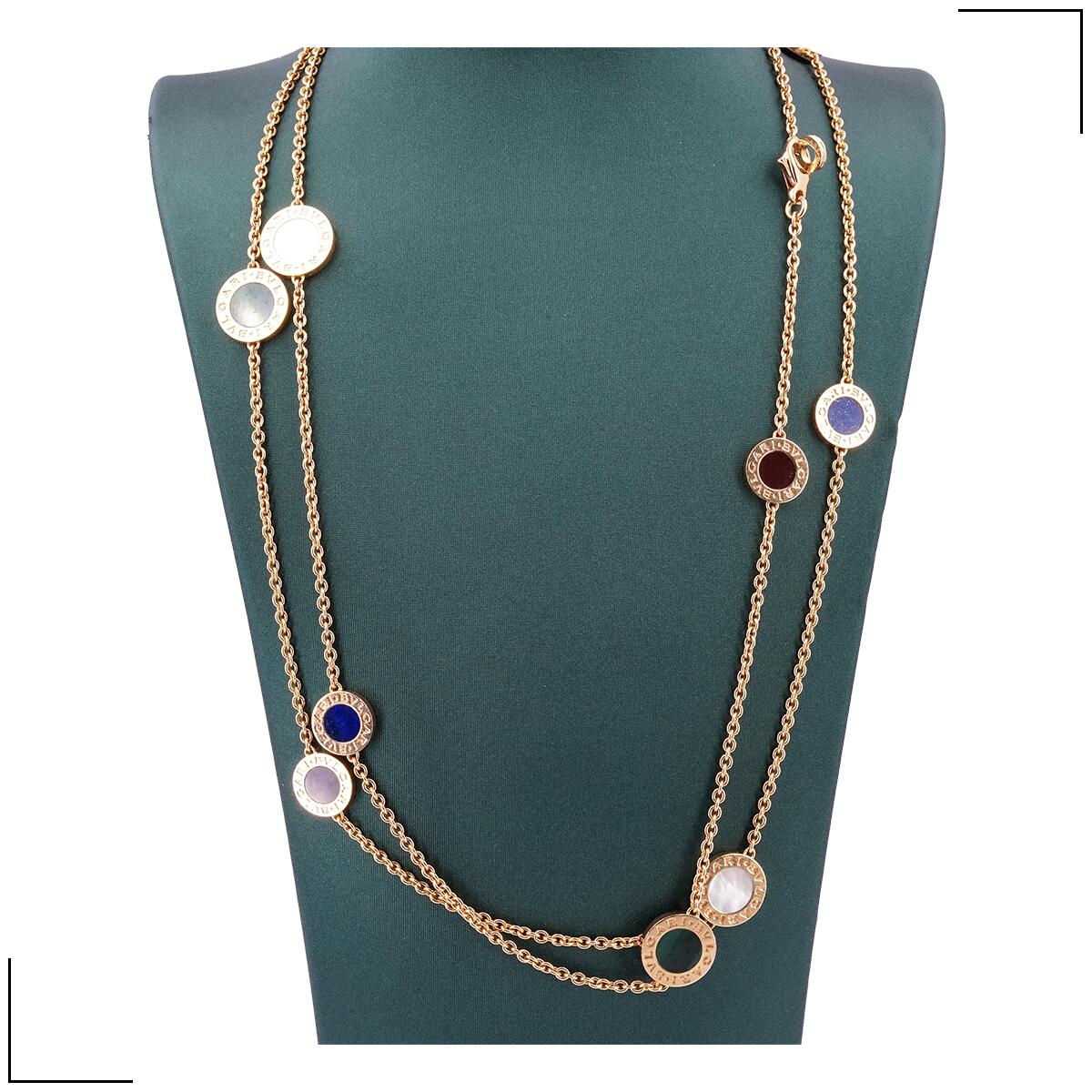 【中古】 ブルガリ BVLGARI ネックレス ブルガリ・ブルガリ シェル カーネリアン マラカイト ラピスラズリ K18 YG イエローゴールド チェーン長さ約101cm 750 レディース ジュエリー BB necklace