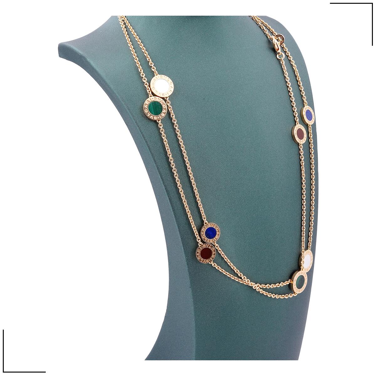 【中古】 ブルガリ BVLGARI ネックレス ブルガリ・ブルガリ シェル カーネリアン マラカイト ラピスラズリ K18 YG イエローゴールド チェーン長さ約101cm 750 レディース ジュエリー BB necklace