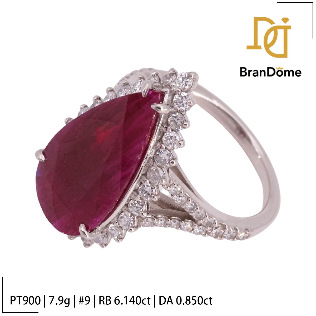 Rakuten - 【中古】 リング Burma Pigeonsblood ルビー 6.14ct ダイヤモンド 0.85ct PT900 プラチナ #49 約9号 指輪 レディース ジュエリー ring