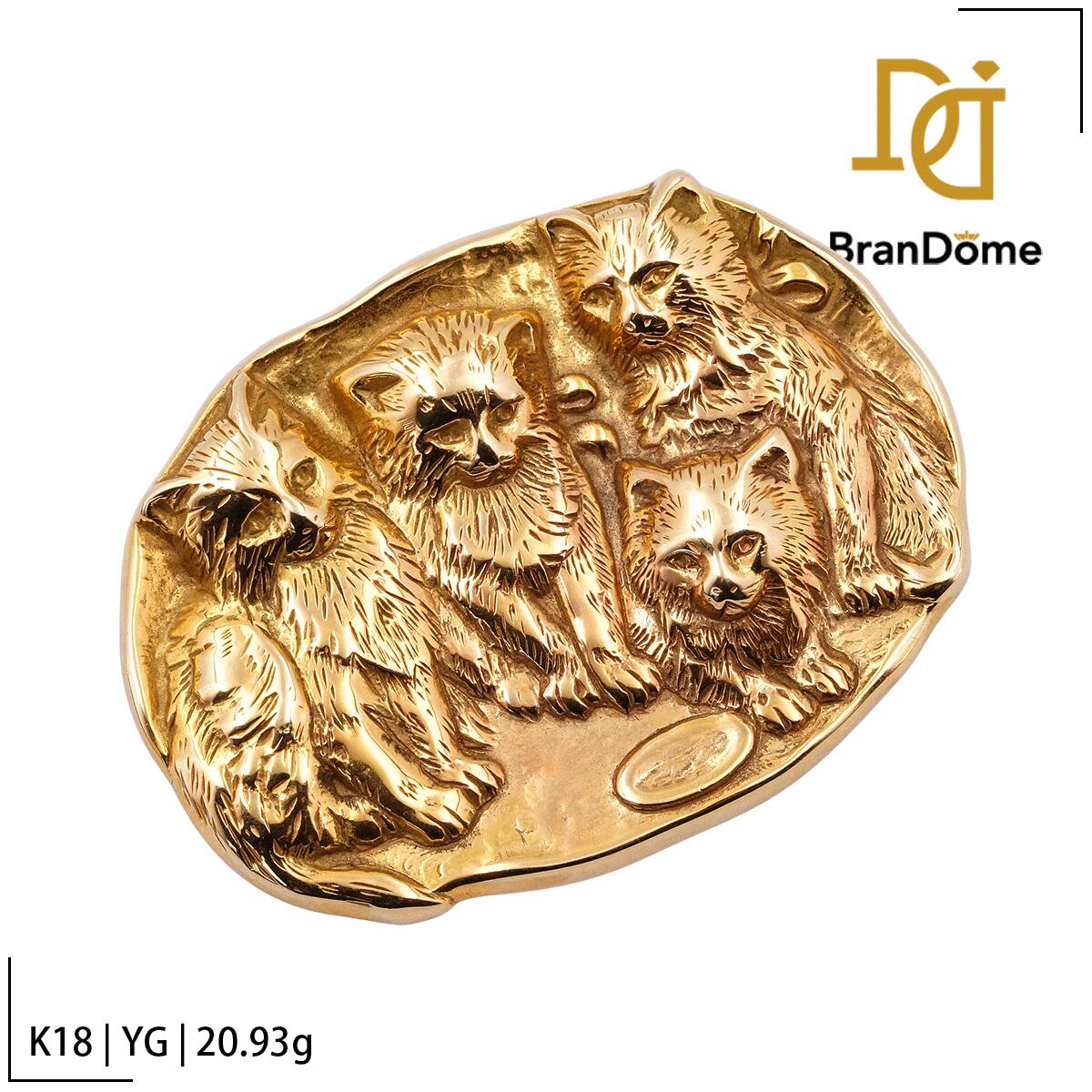 Rakuten - 【中古】 ブローチ 地金 猫4匹 K18 YG イエローゴールド 750 レディース ジュエリー brooch
