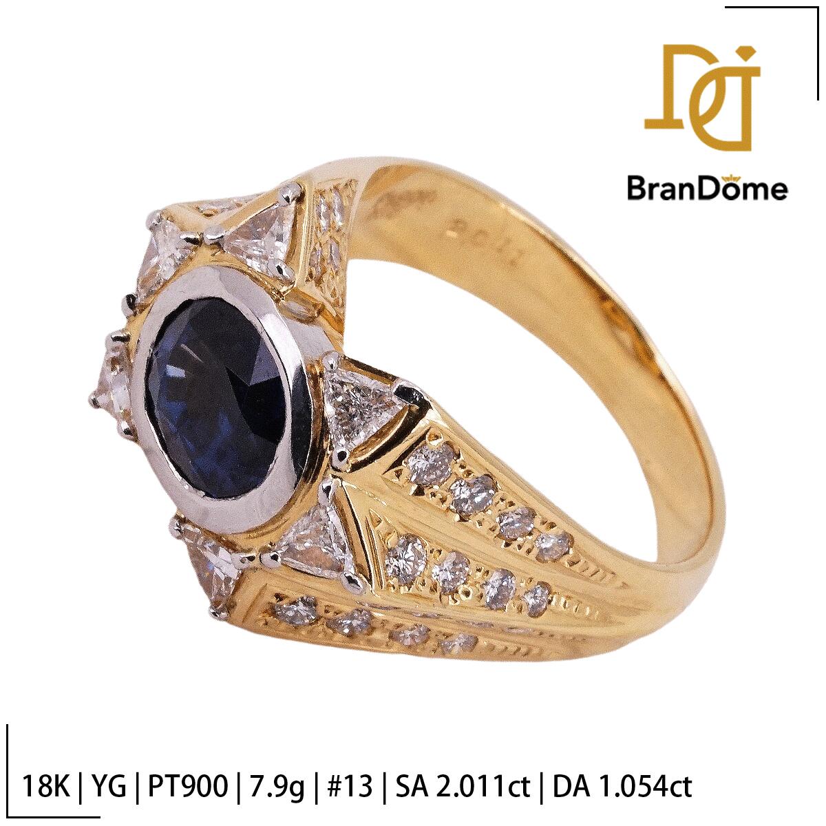 Rakuten - 【中古】 ブランド刻印あり リング サファイア 2.011ct ダイヤモンド 1.054ct K18 YG PT900 イエローゴールド プラチナ #53 約13号 指輪 750 レディース ジュエリー ring