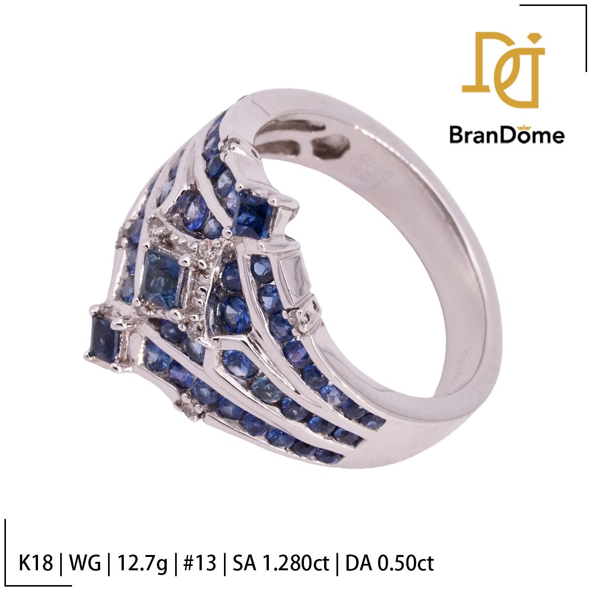 Rakuten - 【中古】 リング サファイア 1.28ct ダイヤモンド 0.05ct K18 WG ホワイトゴールド #53 約13号 指輪 750 レディース ジュエリー ring