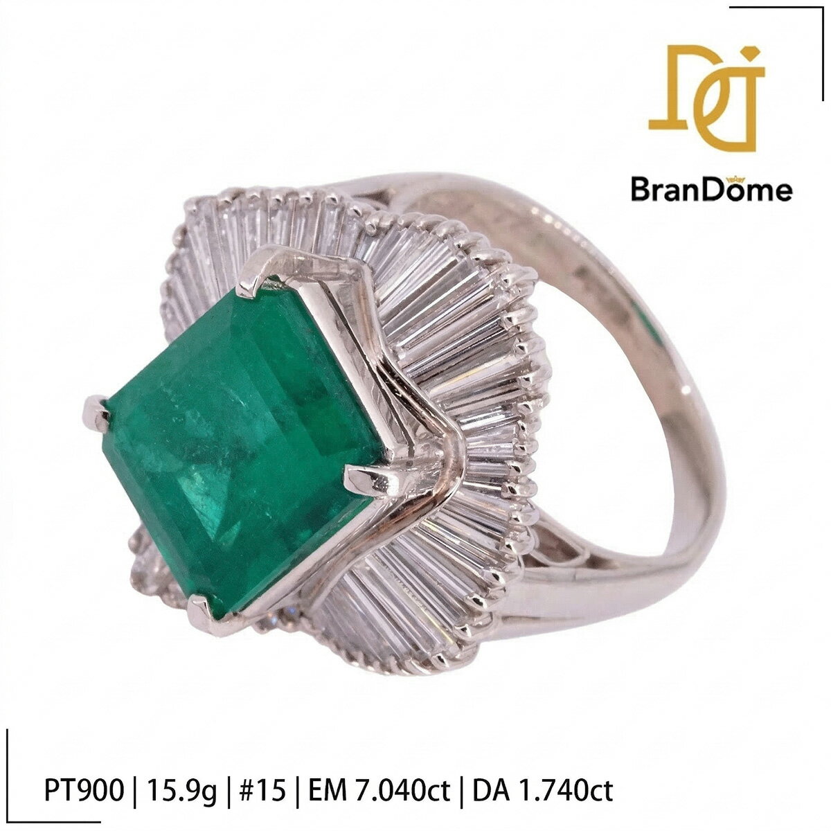 Rakuten - 【中古】 リング Colombia エメラルド 7.04ct ダイヤモンド 1.74ct PT900 プラチナ #55 約15号 指輪 レディース ジュエリー ring