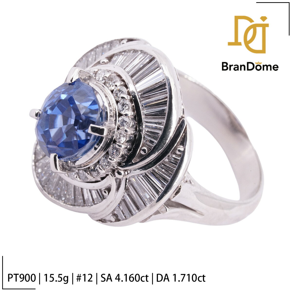 Rakuten - 【中古】 リング srilanka 非加熱 サファイア 4.16ct ダイヤモンド 1.71ct PT900 プラチナ #52 約12号 指輪 レディース ジュエリー ring