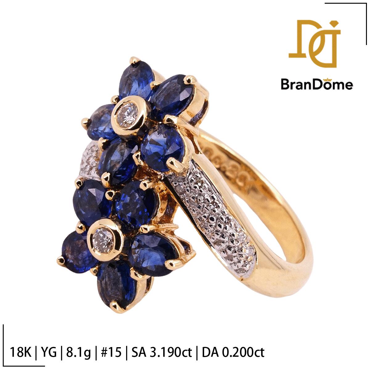 Rakuten - 【中古】 リング ダブルフラワーモチーフ サファイア 3.19ct ダイヤモンド 0.2ct K18 YG イエローゴールド #55 約15号 指輪 750 レディース ジュエリー ring