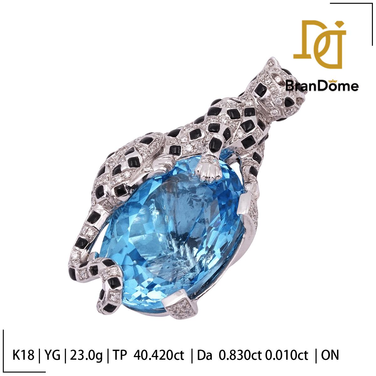 Diamond - 【中古】 ブローチ 豹/ヒョウ/パンサー トパーズ 40.42ct ダイヤモンド 0.83ct ダイヤモンド 0.01ct オニキス K18 WG ホワイトゴールド 750 レディース ジュエリー brooch