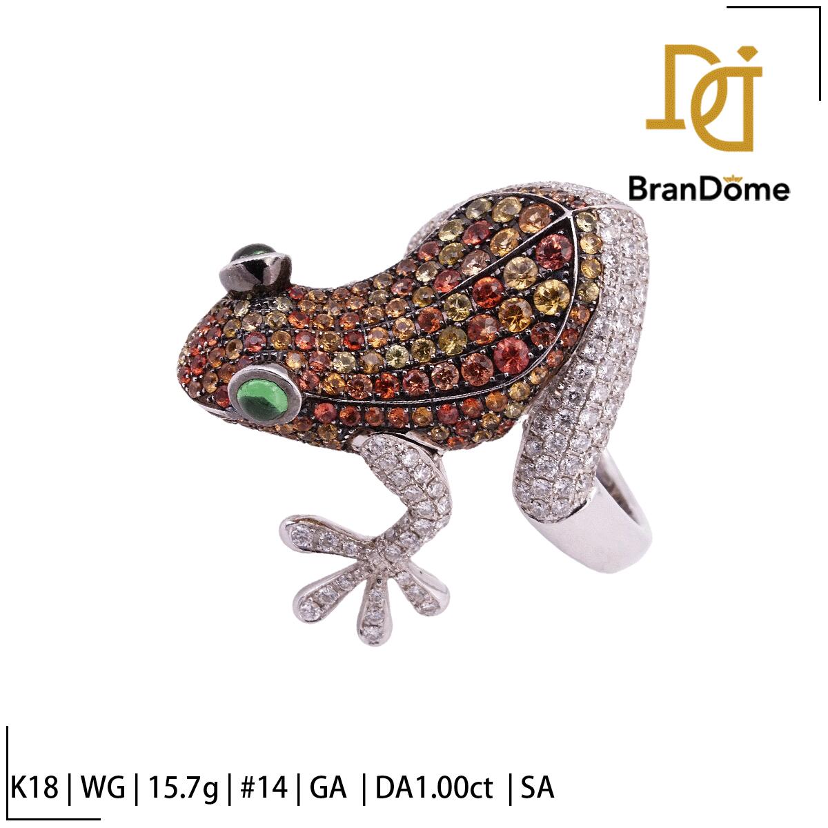 Rakuten - 【中古】 ブランド刻印あり リング カエル ITALY ダイヤモンド 1ct サファイア ガーネット K18 WG ホワイトゴールド #54 約14号 指輪 750 レディース ジュエリー ring