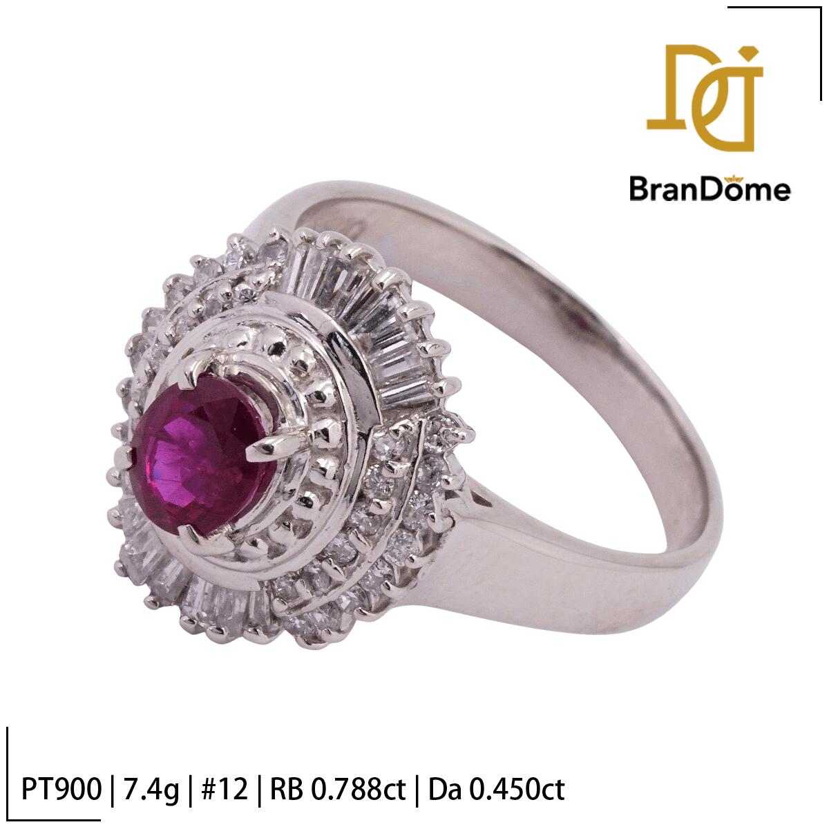 Ruby - 【中古】 リング ルビー 0.788ct ダイヤモンド 0.45ct PT900 プラチナ #52 約12号 指輪 レディース ジュエリー ring