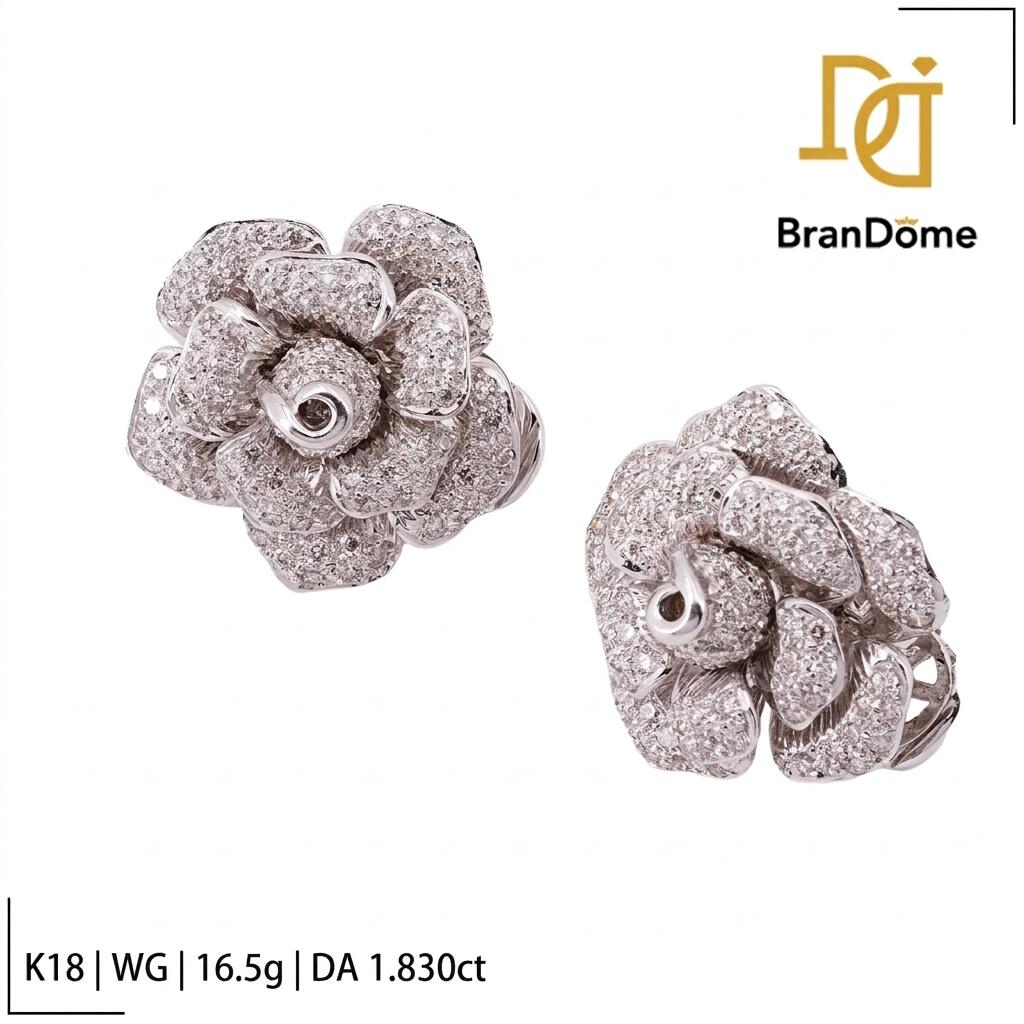 Rakuten - 【中古】 ピアス バラ/薔薇 ダイヤモンド 1.83ct K18 WG ホワイトゴールド 750 レディース ジュエリー pierce
