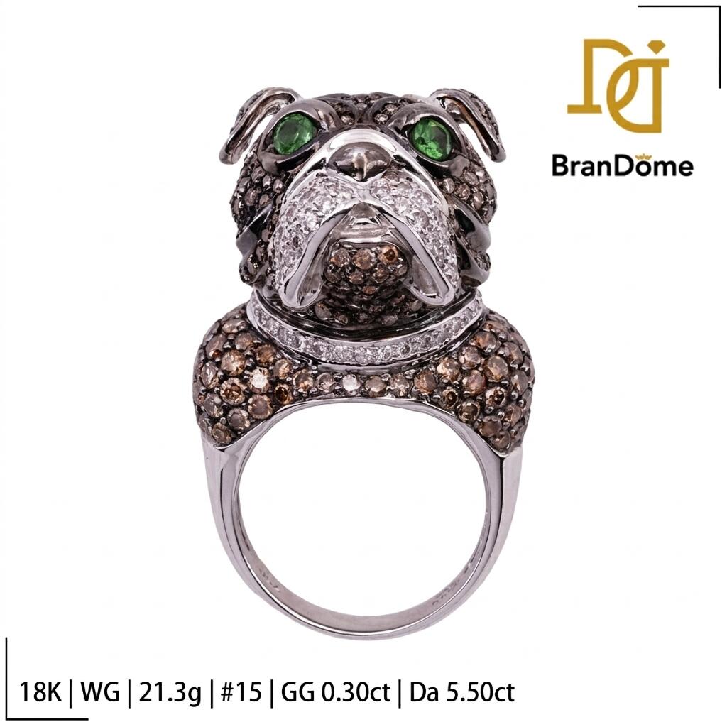 Rakuten - 【中古】 リング ブルドッグ グロッシュラライトガーネット 0.300ctct ダイヤモンド 5.500ctct K18 WG ホワイトゴールド #55 約15号 指輪 750 レディース ジュエリー ring