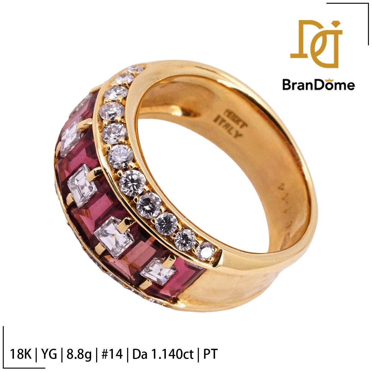 Rakuten - 【中古】 リング ITALY ダイヤモンド 1.14ct ピンクトルマリン K18 YG イエローゴールド #54 約14号 指輪 750 レディース ジュエリー ring