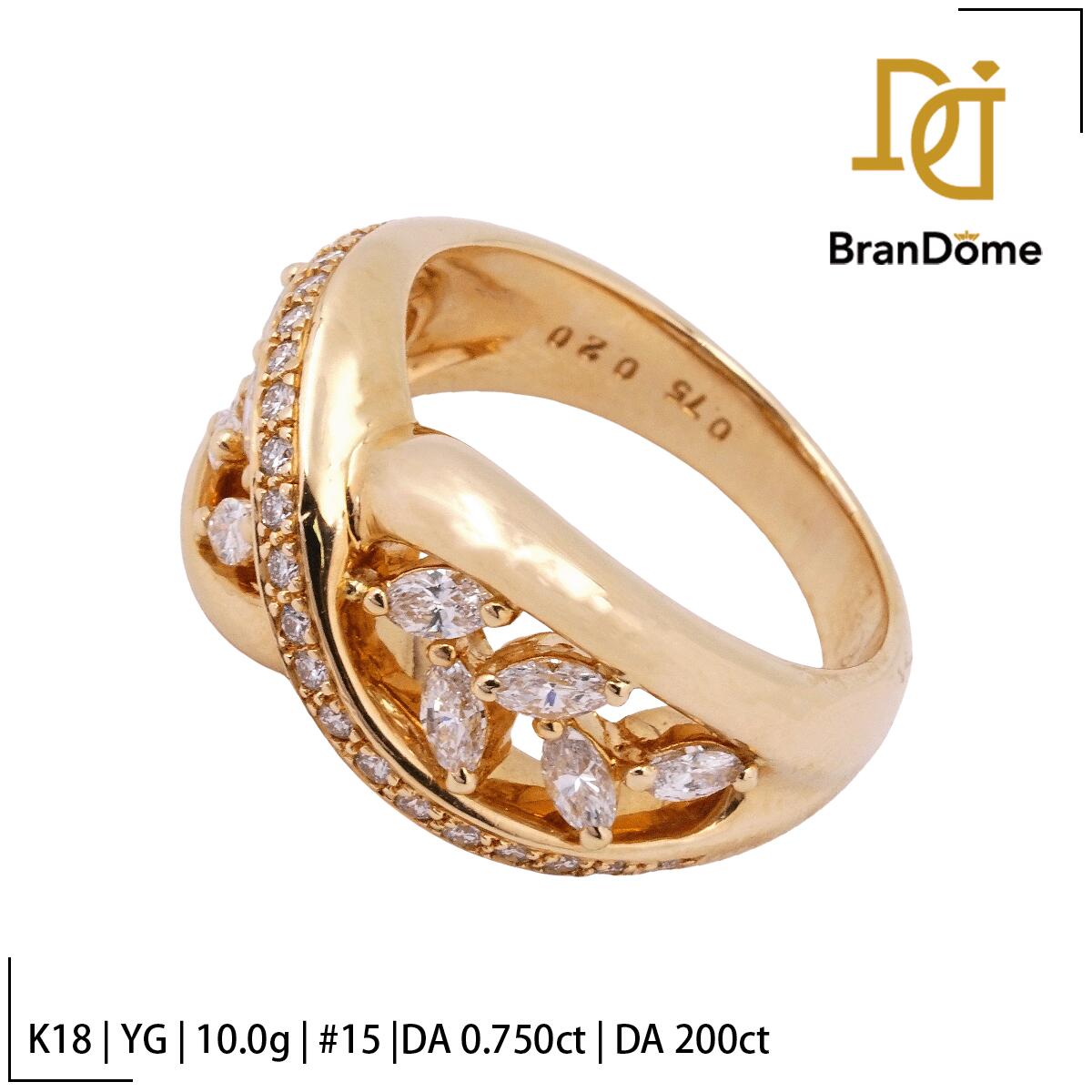 Rakuten - 【中古】 ブランド刻印あり リング ダイヤモンド 0.75ct ダイヤモンド 0.2ct K18 YG イエローゴールド #55.5 約15号 指輪 750 レディース ジュエリー ring