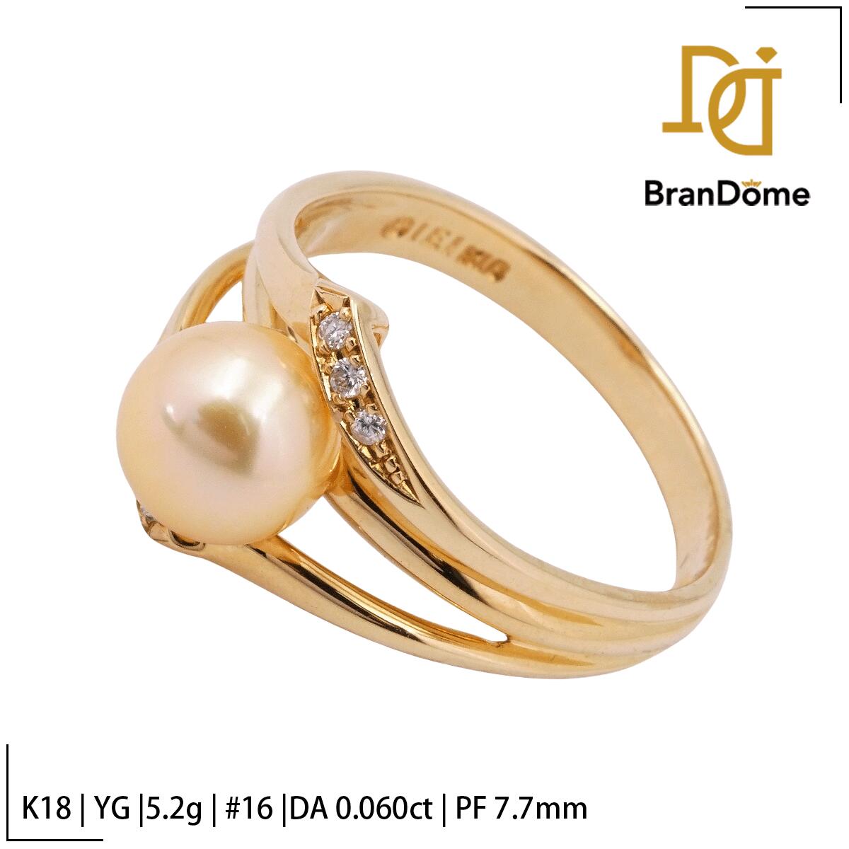 Rakuten - 【中古】 ブランド刻印あり リング ダイヤモンド 0.06ct 南洋 パール 7.7mm K18 YG イエローゴールド #56 約16号 指輪 750 レディース ジュエリー ring