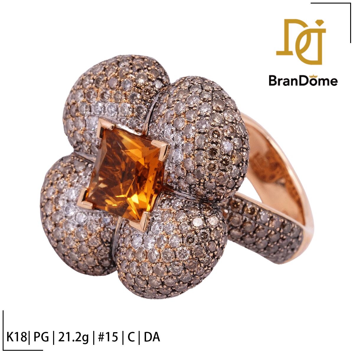 Citrine - 【中古】 リング フラワーモチーフ シトリン ダイヤモンド K18 PG ピンクゴールド #55 約15号 指輪 750 レディース ジュエリー ring
